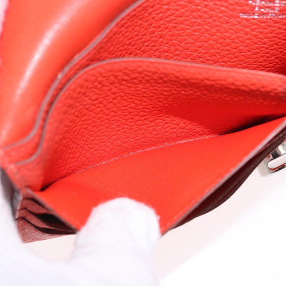 HERMES Dogon Wallet Taurillon Clemence Leather Orange Silver Auth 204105