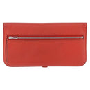 HERMES Dogon Wallet Taurillon Clemence Leather Orange Silver Auth 204105-2