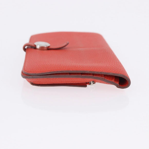 HERMES Dogon Wallet Taurillon Clemence Leather Orange Silver Auth 204105