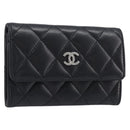 CHANEL Matelasse Card Case Lamb Skin Black Silver CC Auth 204109V-1