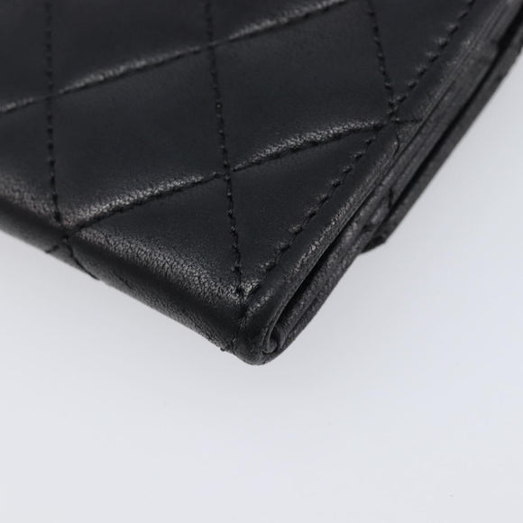 CHANEL Matelasse Card Case Lamb Skin Black Silver CC Auth 204109V