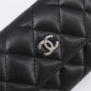 CHANEL Matelasse Card Case Lamb Skin Black Silver CC Auth 204109V-17