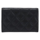 CHANEL Matelasse Card Case Lamb Skin Black Silver CC Auth 204109V-2