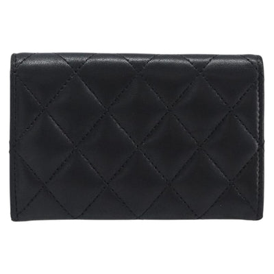 CHANEL Matelasse Card Case Lamb Skin Black Silver CC Auth 204109V - 0