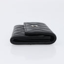 CHANEL Matelasse Card Case Lamb Skin Black Silver CC Auth 204109V-3