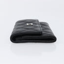 CHANEL Matelasse Card Case Lamb Skin Black Silver CC Auth 204109V-4