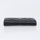 CHANEL Matelasse Card Case Lamb Skin Black Silver CC Auth 204109V-5