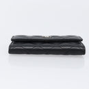 CHANEL Matelasse Card Case Lamb Skin Black Silver CC Auth 204109V-6