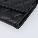 CHANEL Matelasse Card Case Lamb Skin Black Silver CC Auth 204109V-7