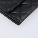 CHANEL Matelasse Card Case Lamb Skin Black Silver CC Auth 204109V-14
