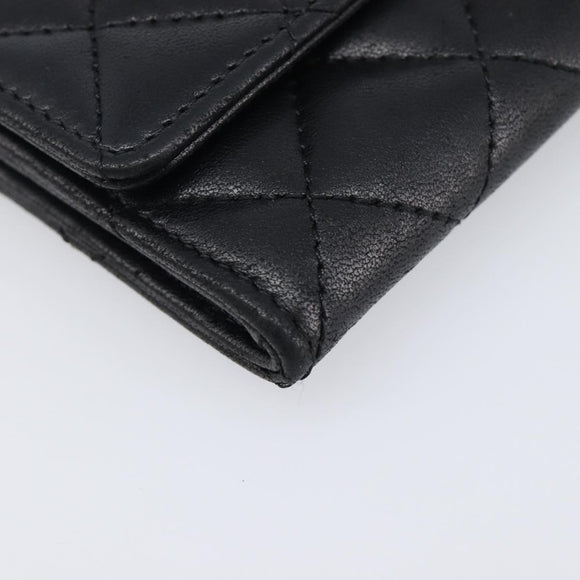 CHANEL Matelasse Card Case Lamb Skin Black Silver CC Auth 204109V
