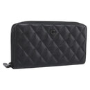 CHANEL Matelasse Long Wallet Leather Black CC Auth 204111V-1