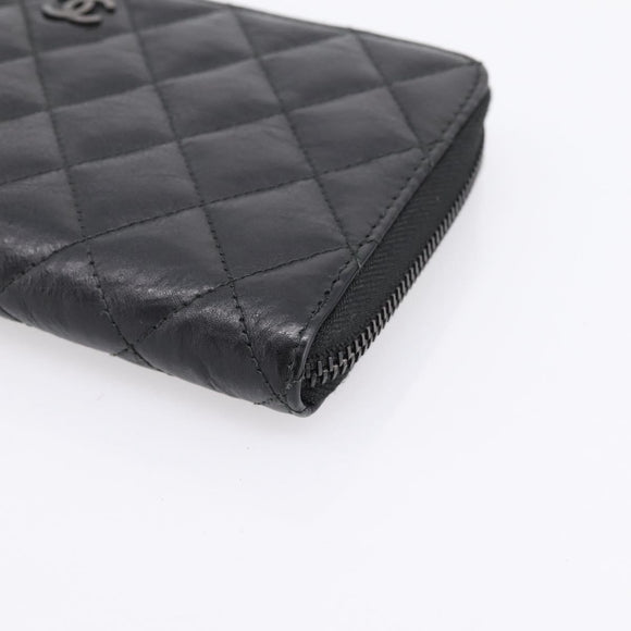 CHANEL Matelasse Long Wallet Leather Black CC Auth 204111V