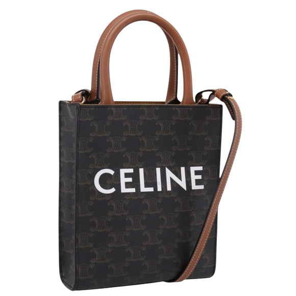 CELINE Triomphe Canvas Mini Vertical Cabas Hand Bag PVC 2way Black Auth 204112M