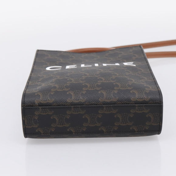 CELINE Triomphe Canvas Mini Vertical Cabas Hand Bag PVC 2way Black Auth 204112M