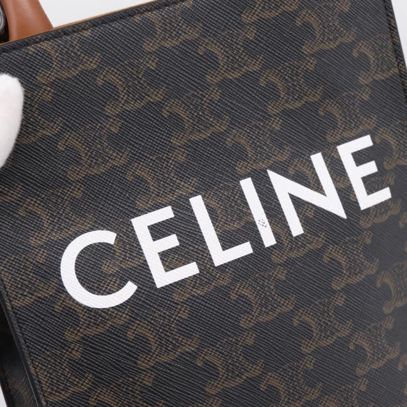 CELINE Triomphe Canvas Mini Vertical Cabas Hand Bag PVC 2way Black Auth 204112M