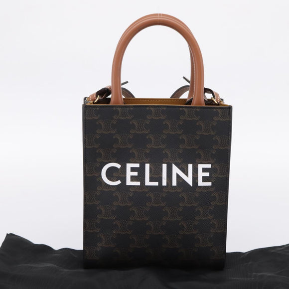 CELINE Triomphe Canvas Mini Vertical Cabas Hand Bag PVC 2way Black Auth 204112M
