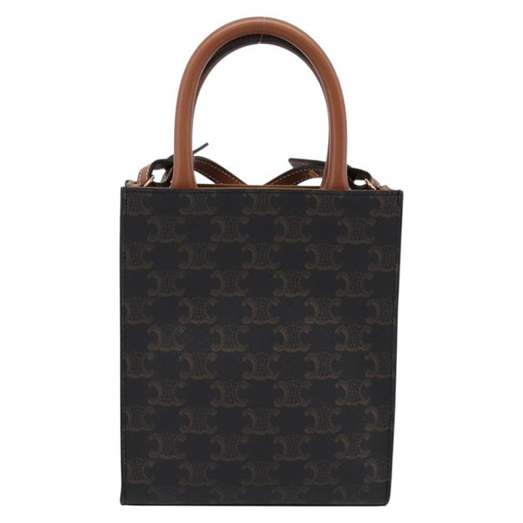 CELINE Triomphe Canvas Mini Vertical Cabas Hand Bag PVC 2way Black Auth 204112M
