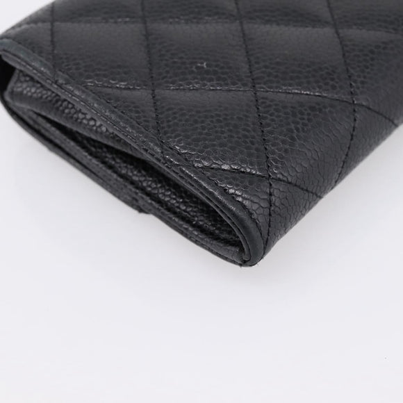 CHANEL Matelasse Long Wallet Caviar Skin Black Gold CC Auth 204114M
