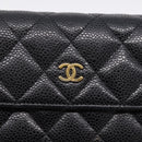 CHANEL Matelasse Long Wallet Caviar Skin Black Gold CC Auth 204114M-12