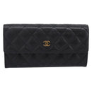 CHANEL Matelasse Long Wallet Caviar Skin Black Gold CC Auth 204114M-2