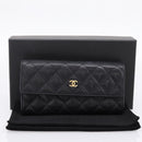 CHANEL Matelasse Long Wallet Caviar Skin Black Gold CC Auth 204114M-22