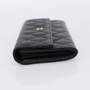 CHANEL Matelasse Long Wallet Caviar Skin Black Gold CC Auth 204114M-4