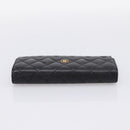 CHANEL Matelasse Long Wallet Caviar Skin Black Gold CC Auth 204114M-6