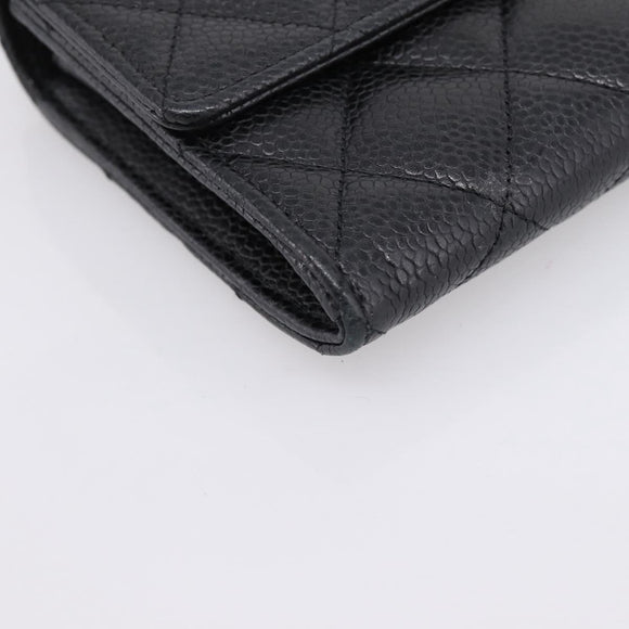 CHANEL Matelasse Long Wallet Caviar Skin Black Gold CC Auth 204114M