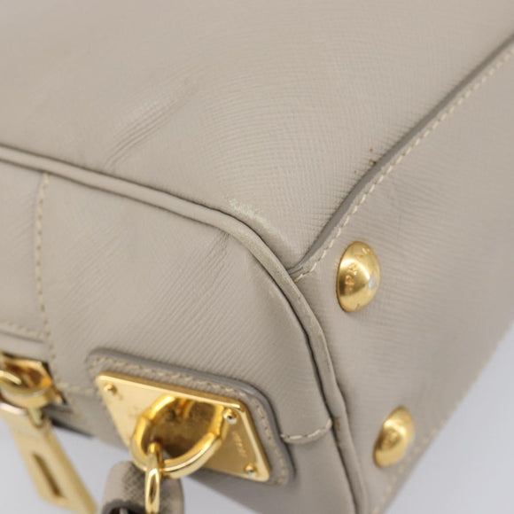PRADA Hand Bag Saffiano leather Gray Gold Auth 204120V