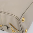 PRADA Hand Bag Saffiano leather Gray Gold Auth 204120V-18