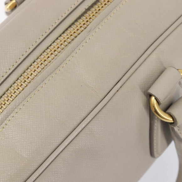 PRADA Hand Bag Saffiano leather Gray Gold Auth 204120V