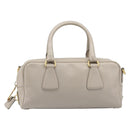 PRADA Hand Bag Saffiano leather Gray Gold Auth 204120V-13