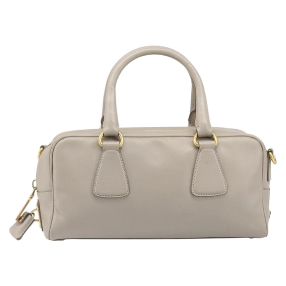 PRADA Hand Bag Saffiano leather Gray Gold Auth 204120V