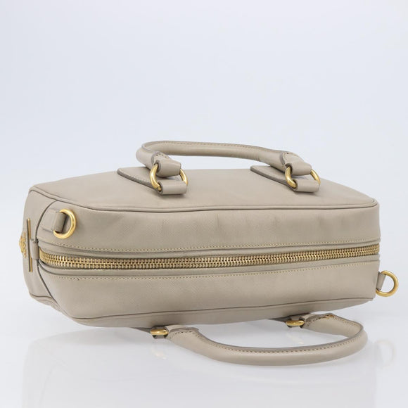 PRADA Hand Bag Saffiano leather Gray Gold Auth 204120V