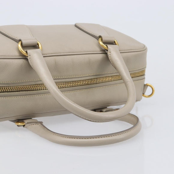 PRADA Hand Bag Saffiano leather Gray Gold Auth 204120V