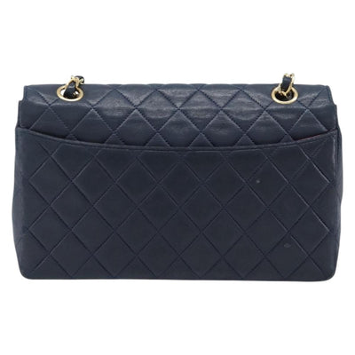 CHANEL Matelasse Chain Shoulder Bag Lamb Skin Navy Gold CC Auth 204122V - 0