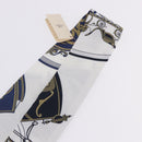 HERMES Twilly Scarf ""EX-LIBRIS"" Silk Navy Blue Auth 204125M-8
