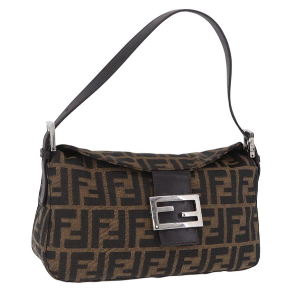 FENDI Zucca Canvas Mamma Baguette Shoulder Bag Brown Black Auth 204131V