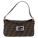 FENDI Zucca Canvas Mamma Baguette Shoulder Bag Brown Black Auth 204131V-13