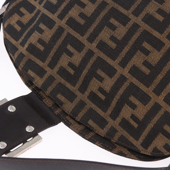FENDI Zucca Canvas Mamma Baguette Shoulder Bag Brown Black Auth 204131V