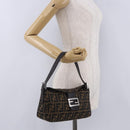 FENDI Zucca Canvas Mamma Baguette Shoulder Bag Brown Black Auth 204131V-28