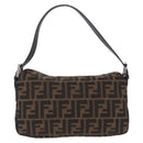 FENDI Zucca Canvas Mamma Baguette Shoulder Bag Brown Black Auth 204131V-2