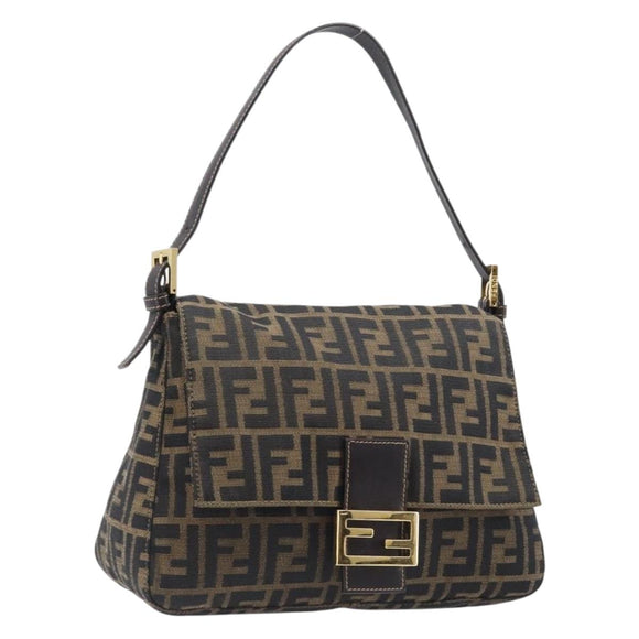FENDI Zucca Canvas Mamma Baguette Shoulder Bag Black Brown Auth 204132V