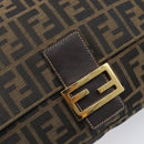 FENDI Zucca Canvas Mamma Baguette Shoulder Bag Black Brown Auth 204132V-19