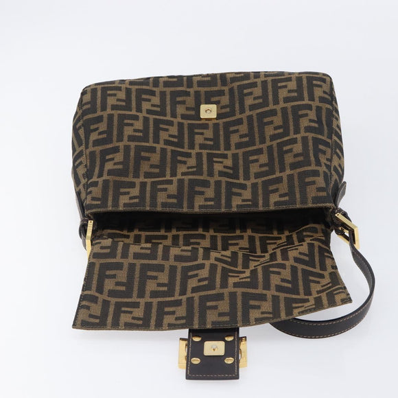 FENDI Zucca Canvas Mamma Baguette Shoulder Bag Black Brown Auth 204132V
