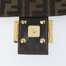FENDI Zucca Canvas Mamma Baguette Shoulder Bag Black Brown Auth 204132V-9