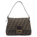 FENDI Zucca Canvas Mamma Baguette Shoulder Bag Black Brown Auth 204132V-13