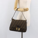 FENDI Zucca Canvas Mamma Baguette Shoulder Bag Black Brown Auth 204132V-26