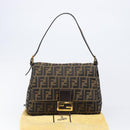 FENDI Zucca Canvas Mamma Baguette Shoulder Bag Black Brown Auth 204132V-12